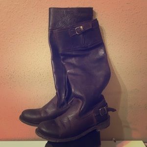 Knee high brown leather boots